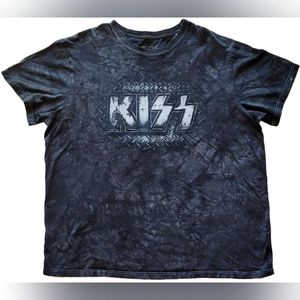 KISS Licensed Black Tie Dye Short Sleeves Crew Neck Graphic T-Shirt - 2XL - EUC